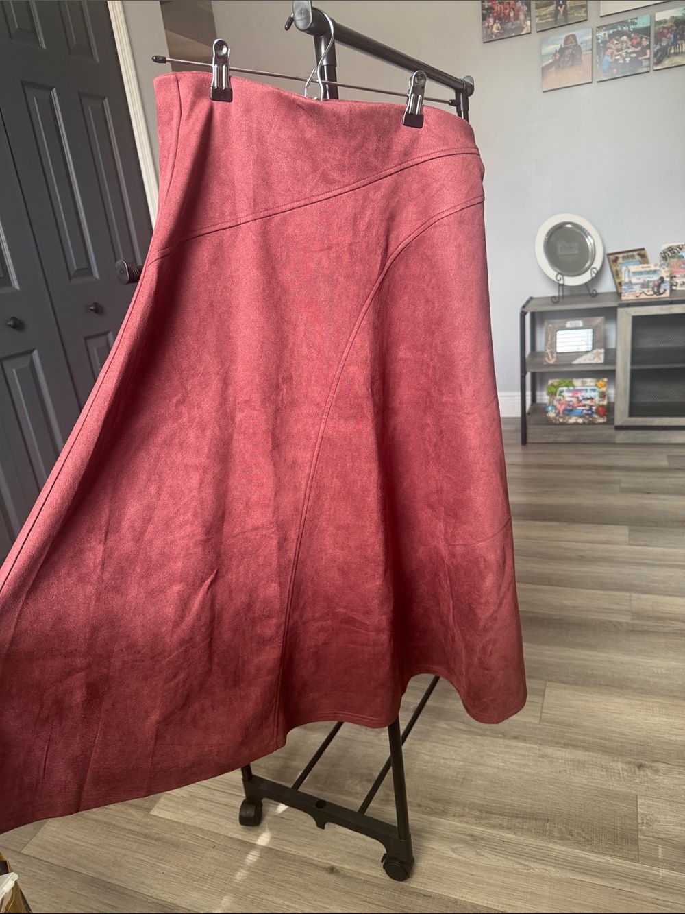 A-Line Faux Suede Midi Skirt in Dusty Rose